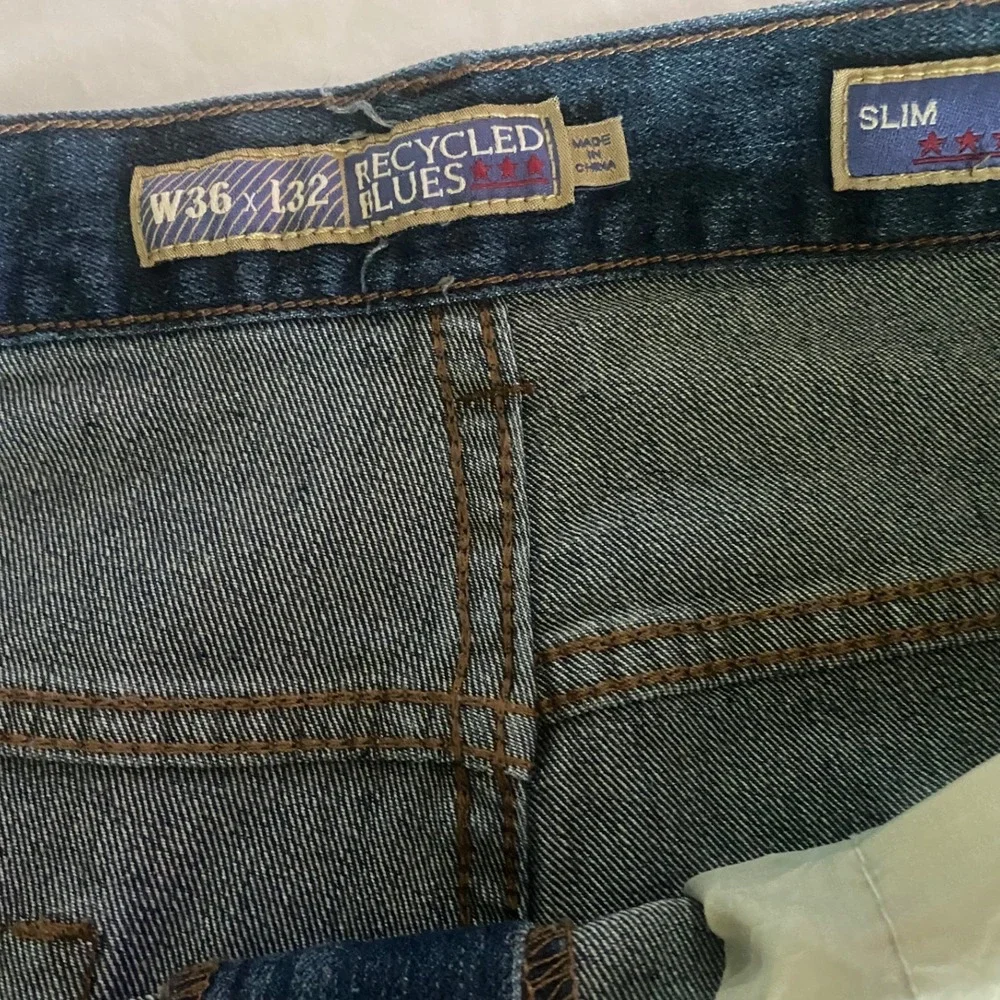 Recycled Blues Mens Slim‎ Fit Dark Wash Denim Jeans 36x32 Blue